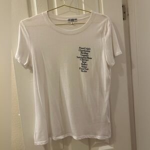 White Tee with lettering of different types of wine
